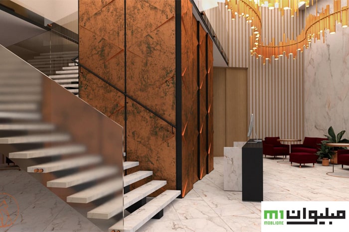 کوراسیون مینیمالیستی لابی ساختمان، فضای باز و خالی